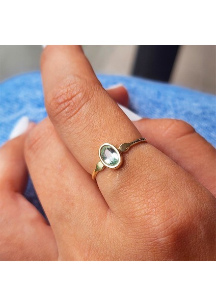 Altın Yüzük - Green Taşlı Tek Taş Evlilik Teklifi Yüzüğü-0.90 Karat Kristal Opal 14 Ayar Altın Yüzük