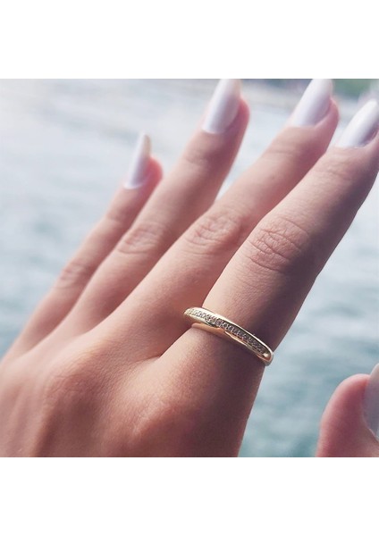 Bombeli Sıra Taşlı Signity Swarovski 14 Ayar Altın Alyans