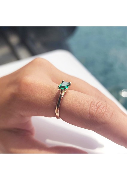 Altın Yüzük - 1.10 Karat Zümrüt Yeşili Octagon Pırlanta Montörü 14 Ayar Altın Evlilik Teklifi Yüzüğü