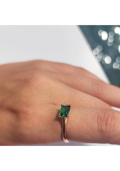 Altın Yüzük - 1.10 Karat Zümrüt Yeşili Octagon Pırlanta Montörü 14 Ayar Altın Evlilik Teklifi Yüzüğü modelleri