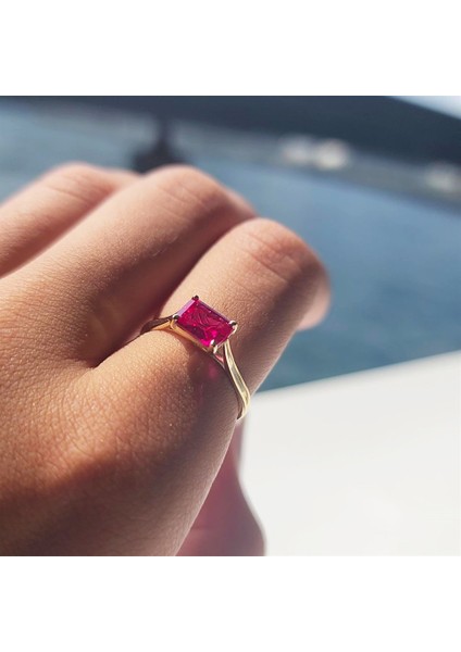 Altın Yüzük - 1.10 Karat Ruby Taşlı Octagon Pırlanta Montörü 14 Ayar Altın Evlilik Teklifi Yüzüğü