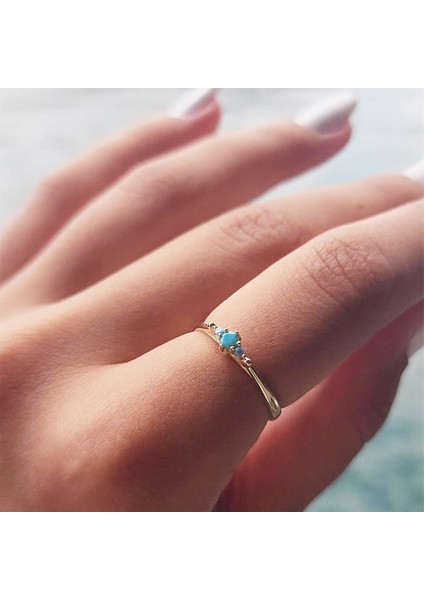 Tria Altın Yüzük - 14 Ayar Altın 0.30 Karat Tria Turkuaz Doğal Taşlı Evlilik Teklifi Yüzüğü