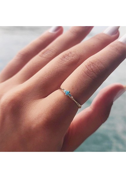 Tria Altın Yüzük - 14 Ayar Altın 0.30 Karat Tria Turkuaz Doğal Taşlı Evlilik Teklifi Yüzüğü fiyatları