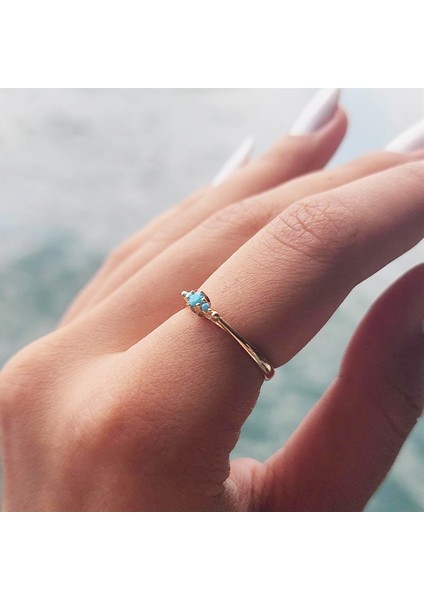 Tria Altın Yüzük - 14 Ayar Altın 0.30 Karat Tria Turkuaz Doğal Taşlı Evlilik Teklifi Yüzüğü modelleri