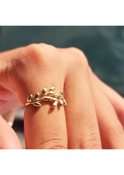 Altın Yüzük - Zeytin Dalı 14 Ayar Altın Yüzük-Taşsız Altın Hediye Yüzük-Modern Hediye Altın Yüzük modelleri