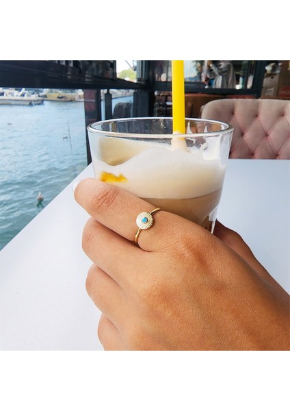 Tektaş Altın Yüzük - 14 Ayar Altın Güneş Turkuaz Taşlı Yüzük - Minimal Altın Yüzük modelleri