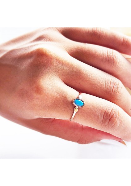 Altın Yüzük - Firuze Taşlı Tek Taş Evlilik Teklifi Yüzüğü-0.90 Karat Kristal Opal 14 Ayar Altın Yüzük