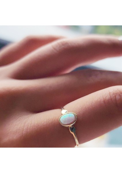 Altın Yüzük - Opal Sıvama Taşlı Tek Taş Evlilik Teklifi Yüzüğü-0.90 Karat Kristal Opal 14 Ayar Altın Tek Taş Yüzük