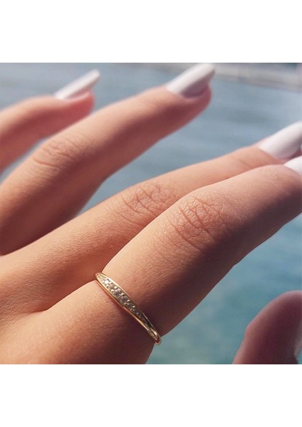 Altın Yüzük - Minimal Badem Sıra Taşlı 14 Ayar Altın Alyans fırsatları