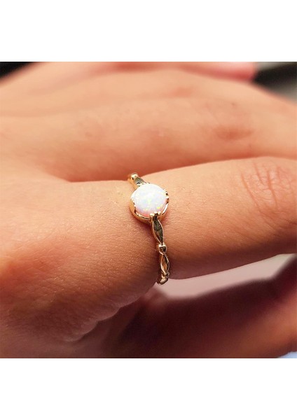 Altın Yüzük - Opal Taşlı Modern 14 Ayar Altın Tek Taş Evlilik Teklifi Yüzüğü