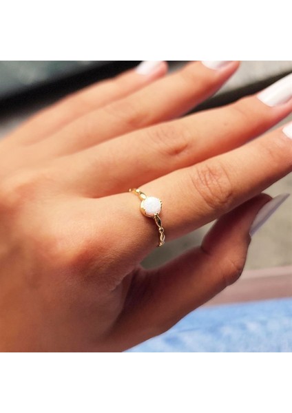 Altın Yüzük - Opal Taşlı Modern 14 Ayar Altın Tek Taş Evlilik Teklifi Yüzüğü modelleri
