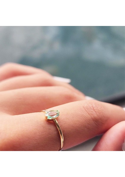 Tektaş Altın Yüzük - 14 Ayar Altın 0.40 Karat Oval Topaz Taşlı Mininal Tek Taş Kadın Yüzük