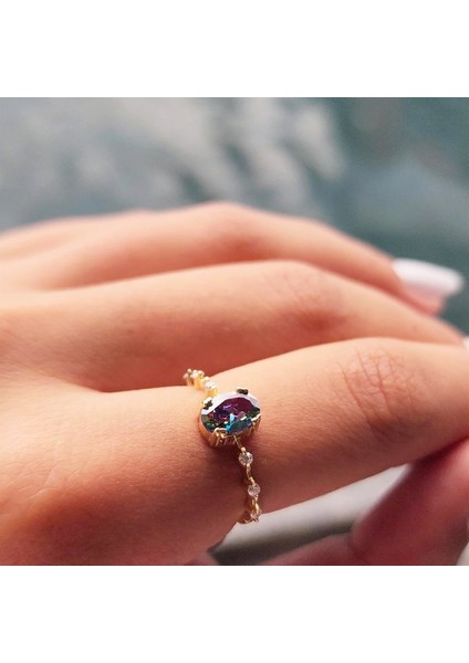 Altın Yüzük - Mistik Topaz 14 Ayar Altın Yüzük - Evlilik Teklifi Yüzüğü - Hediyelik Altın Yüzük