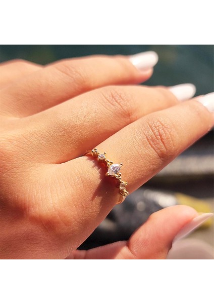 Altın Yüzük - 14 Ayar Altın Fantezi Mekik Zirkon Taşlı Minimal Altın Yüzük - Eşe, Sevgiliye Yüzük fiyatları
