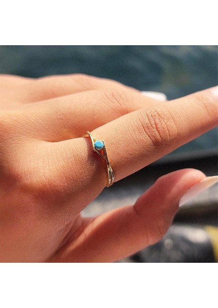 Tektaş Altın Yüzük - 14 Ayar Altın Turkuaz Taşlı Minimal Tek Taş Evlilik Teklifi Yüzüğü