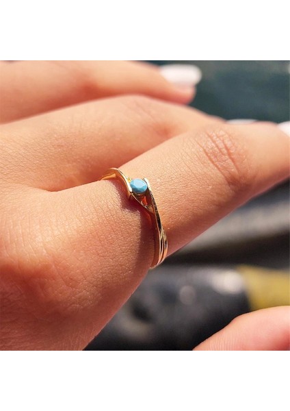 Tektaş Altın Yüzük - 14 Ayar Altın Turkuaz Taşlı Minimal Tek Taş Evlilik Teklifi Yüzüğü fiyatları