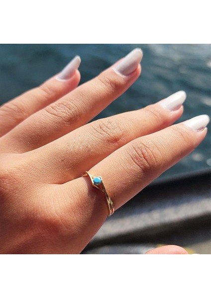 Tektaş Altın Yüzük - 14 Ayar Altın Turkuaz Taşlı Minimal Tek Taş Evlilik Teklifi Yüzüğü fırsatları