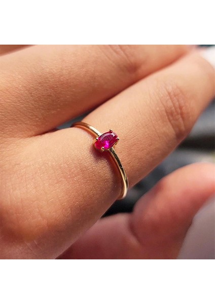 Minimal Altın Yüzük - 14 Ayar Altın Oval Ruby Taşlı Minimal Tek Taş Yüzük - Tektaş Altın Yüzük fiyatları