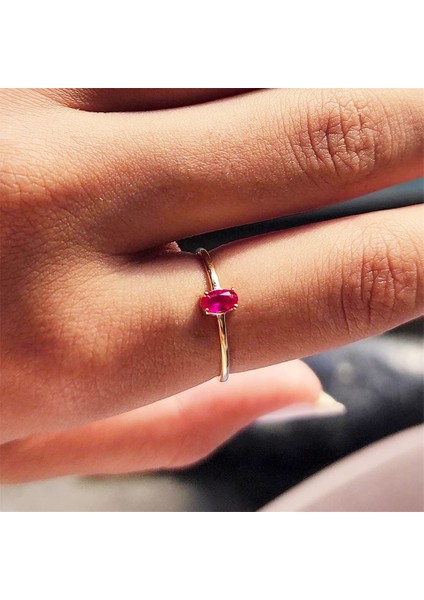 Minimal Altın Yüzük - 14 Ayar Altın Oval Ruby Taşlı Minimal Tek Taş Yüzük - Tektaş Altın Yüzük fırsatları