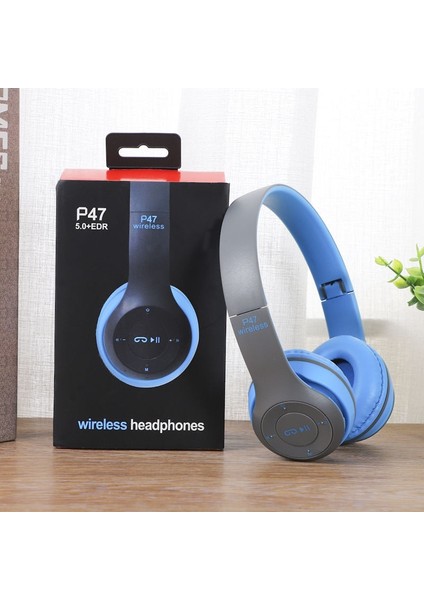 P47 Bluetooth 5.0 Kulaklık Katlanabilir Bas Kask Desteği Tf-Kartı Tüm Telefon Pc'leri İçin Mic Kulaklık (Yurt Dışından)