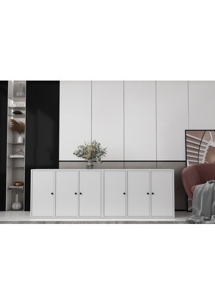Altı Kapaklı Raflı Beyaz Konsol Çıtasız KNS-1188-Ç