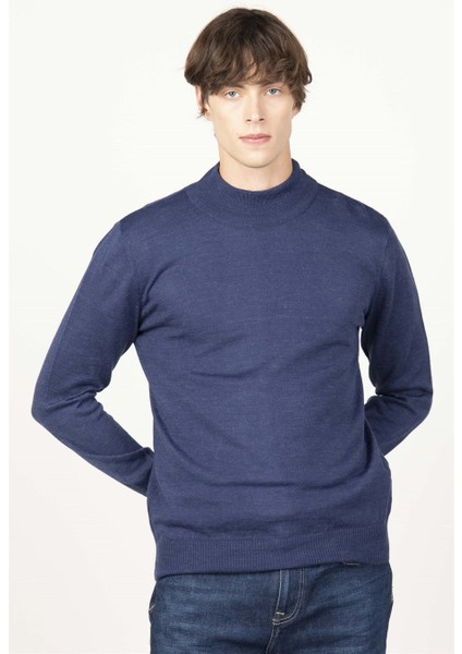 Slim Fit Dar Kesim Yarım Balıkçı Yaka Düz Erkek Kazak