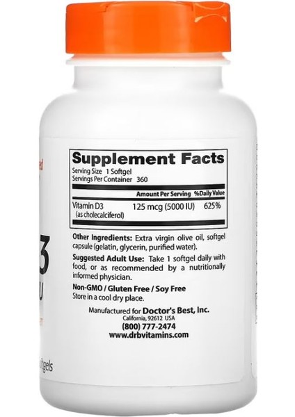 Vitamin D3, 125 Mcg 5,000'Ii 360 Softgels