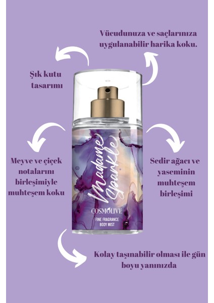 Body Mist Vücut Spreyi - Nemlendirici Parfüm 100 Ml. Madame Sparkle