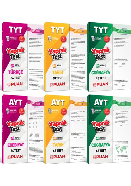 TYT AYT Türkçe Edebiyat Tarih Coğrafya 6'lı Yaprak Test Seti YKS