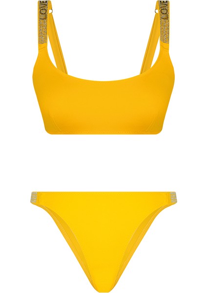 Love Taş Baskılı Sarı Atlet Bikini Takımı