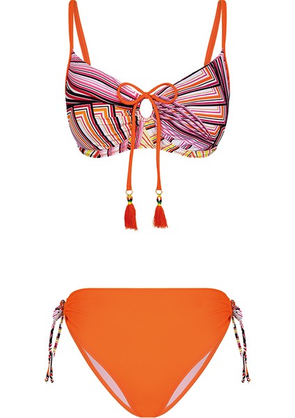 Geometrik Desenli Balenli Bikini Takımı