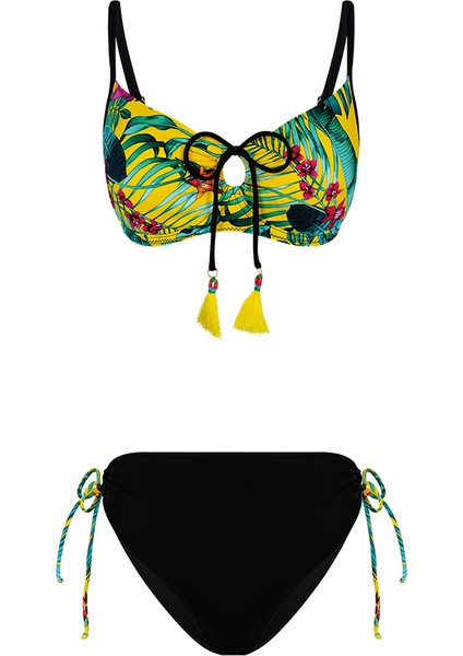 Çiçekli Desenli Balenli Bikini Takımı