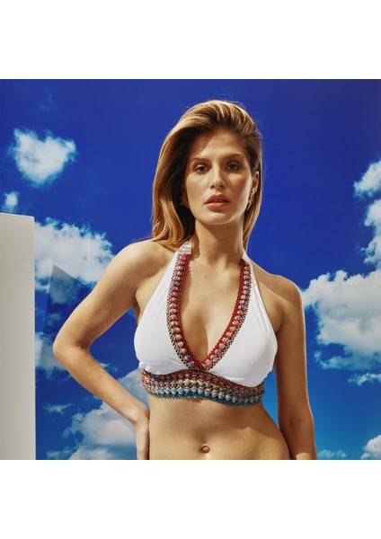 Renkli Şerit Lastikli Boyundan Bağlamalı Bikini Takımı fiyatları