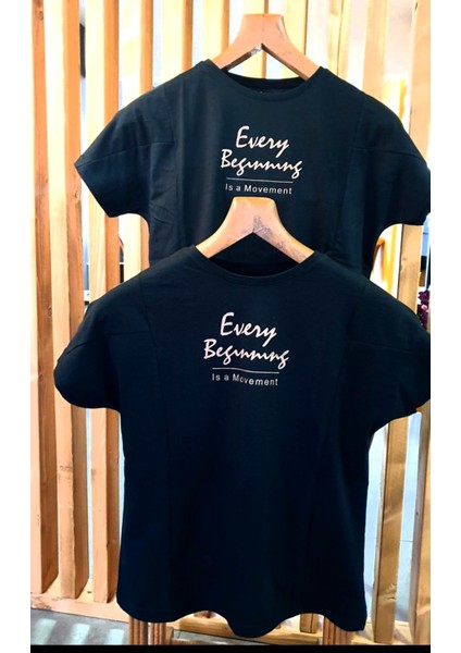 Modassi Tshirt Kadın Simli Parlak Kısa Kollu Siyah Bisiklet Yaka 5 Kalıp Dikimli Özel Baskı uygulamalı