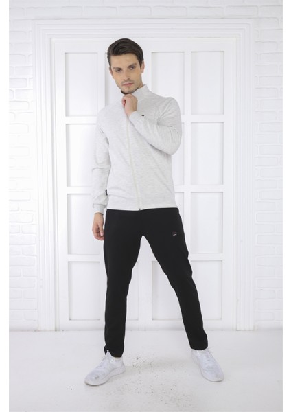 Escetic Erkek Spor Slimfit, Dik Yaka, 4 Cepli, 4 Mevsim Kar Melanj Eşofman Takımı - 6767