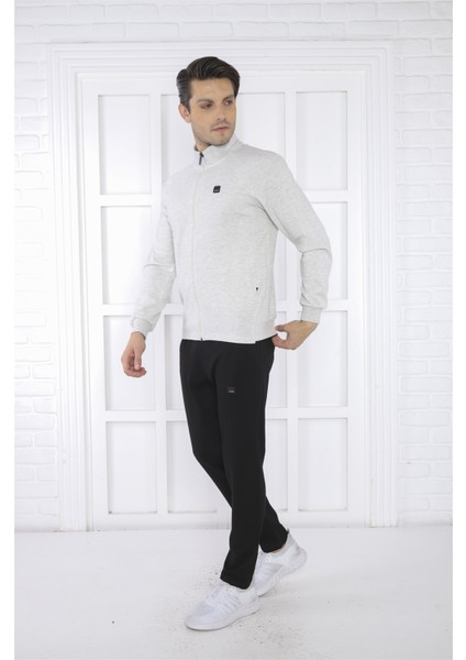 Escetic Erkek Spor Slimfit, Dik Yaka, 4 Cepli, 4 Mevsim Kar Melanj Eşofman Takımı - 6767