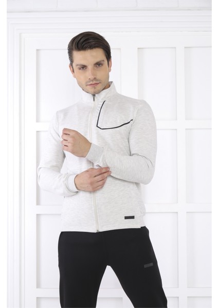 Escetic Erkek Spor Slimfit, Dik Yaka, 4 Cepli, 4 Mevsim Kar Melanj Eşofman Takımı - 6793
