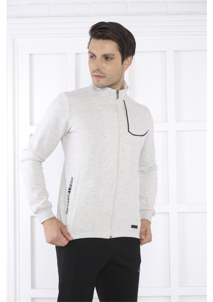 Escetic Erkek Spor Slimfit, Dik Yaka, 4 Cepli, 4 Mevsim Kar Melanj Eşofman Takımı - 6793