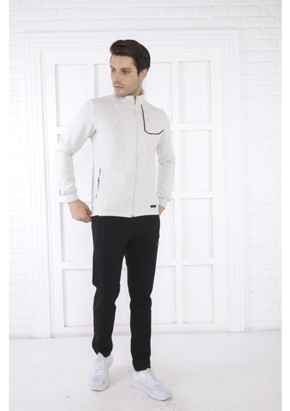 Escetic Erkek Spor Slimfit, Dik Yaka, 4 Cepli, 4 Mevsim Kar Melanj Eşofman Takımı - 6793