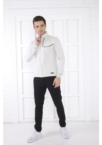 Escetic Erkek Spor Slimfit, Dik Yaka, 4 Cepli, 4 Mevsim Kar Melanj Eşofman Takımı - 6793