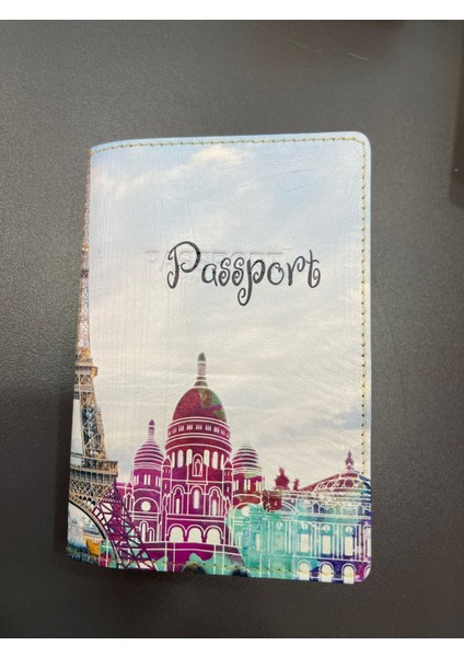 Paris Baskılı Deri Pasaport Kılıfı
