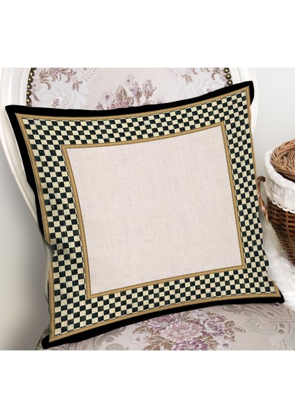 Gri Krem Zeminde Damalı Motifli Art Deco Desenli Dijital Baskılı Yastık Kırlent Kılıfı fiyatları