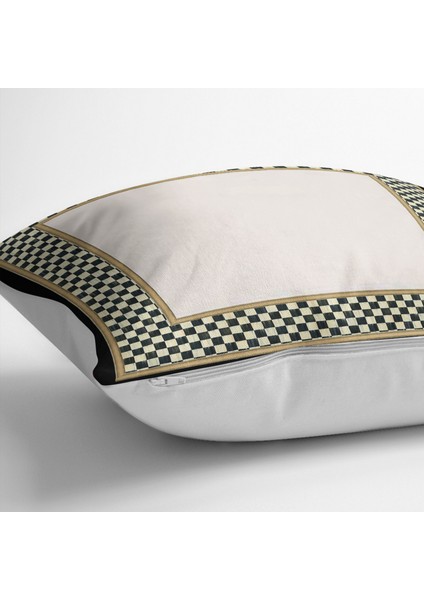 Gri Krem Zeminde Damalı Motifli Art Deco Desenli Dijital Baskılı Yastık Kırlent Kılıfı fırsatları