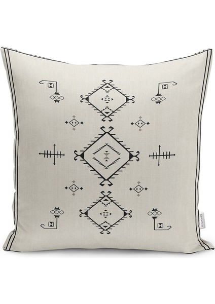 Bej Zeminde Bohem Motifli Kilim Desenli Dijital Baskılı Yastık Kırlent Kılıfı