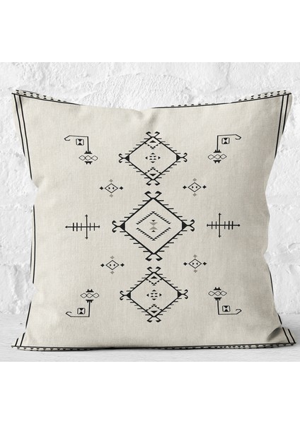 Bej Zeminde Bohem Motifli Kilim Desenli Dijital Baskılı Yastık Kırlent Kılıfı modelleri