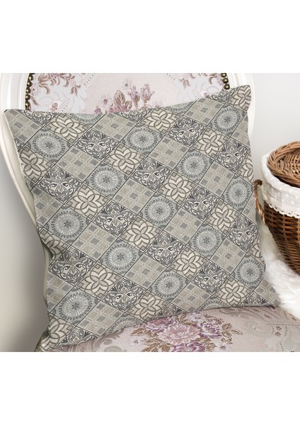Gri Zeminde Art Deco Motifli Antika Desenli Dijital Baskılı Yastık Kırlent Kılıfı fiyatları