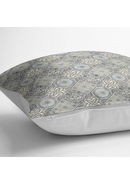 Gri Zeminde Art Deco Motifli Antika Desenli Dijital Baskılı Yastık Kırlent Kılıfı fırsatları