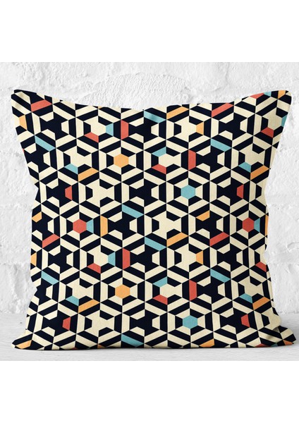 Krem - Kırmızı Zeminde Geometrik Motifli Art Deco Desenli Dijital Baskılı Yastık Kırlent Kılıfı modelleri