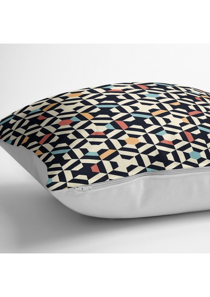 Krem - Kırmızı Zeminde Geometrik Motifli Art Deco Desenli Dijital Baskılı Yastık Kırlent Kılıfı fırsatları