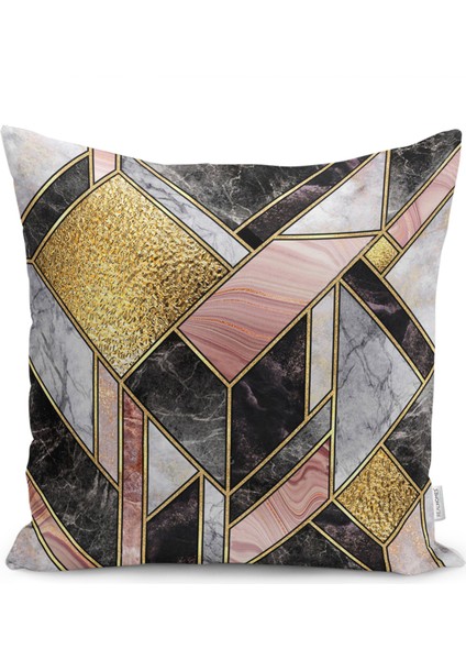Siyah - Gold Zeminde Modern Motifli Mermer Desenli Dijital Baskılı Yastık Kırlent Kılıfı